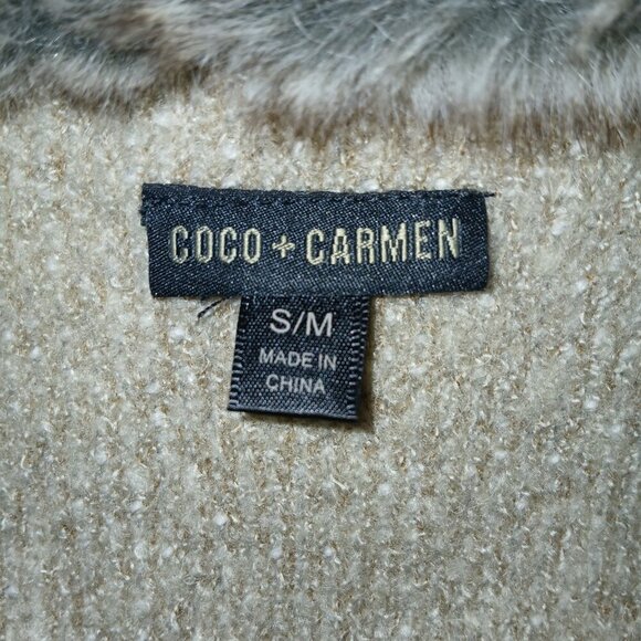 COCO AND CARMEN KNIT WRAP STYLE JACKET FAUX FUR COLLAR,  TAN, SIZE SMALL - Picture 8 of 8